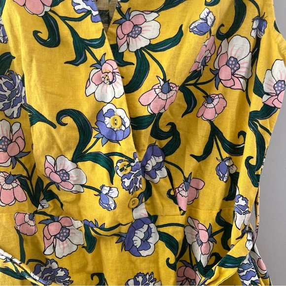 Moon River Yellow Floral Faux Wrap Dress Sleeveless Linen Blend Size Medium - Picture 4 of 7